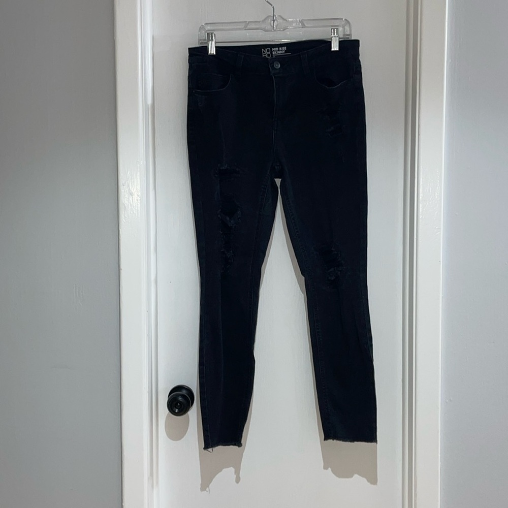 Black distressed denim